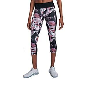Nike Dri-Fit Power Right Fit Sea Coral Black Printed Running Crops Small